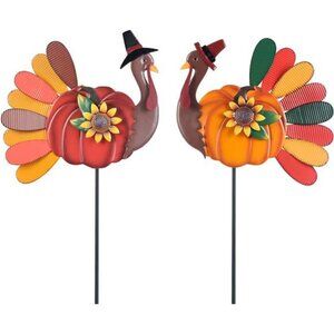 Thanksgiving Decorations Outdoor, 2PCS Turkey Decorative Garden Stakes